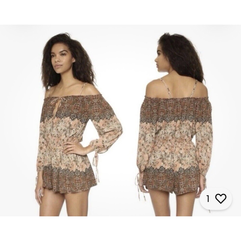 Free‎ People So Divine Romper Apricot Paisley Boho Cold Shoulder SP